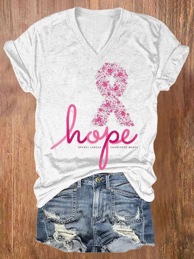 Women's Casual Breast Cancer Awareness Printed Short Sleeve T-Shirt