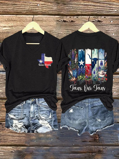 🙏💔Join us in praying for Texas.🙏V-Neck Retro Texas Strong Texas Our Texas Print T-Shirt