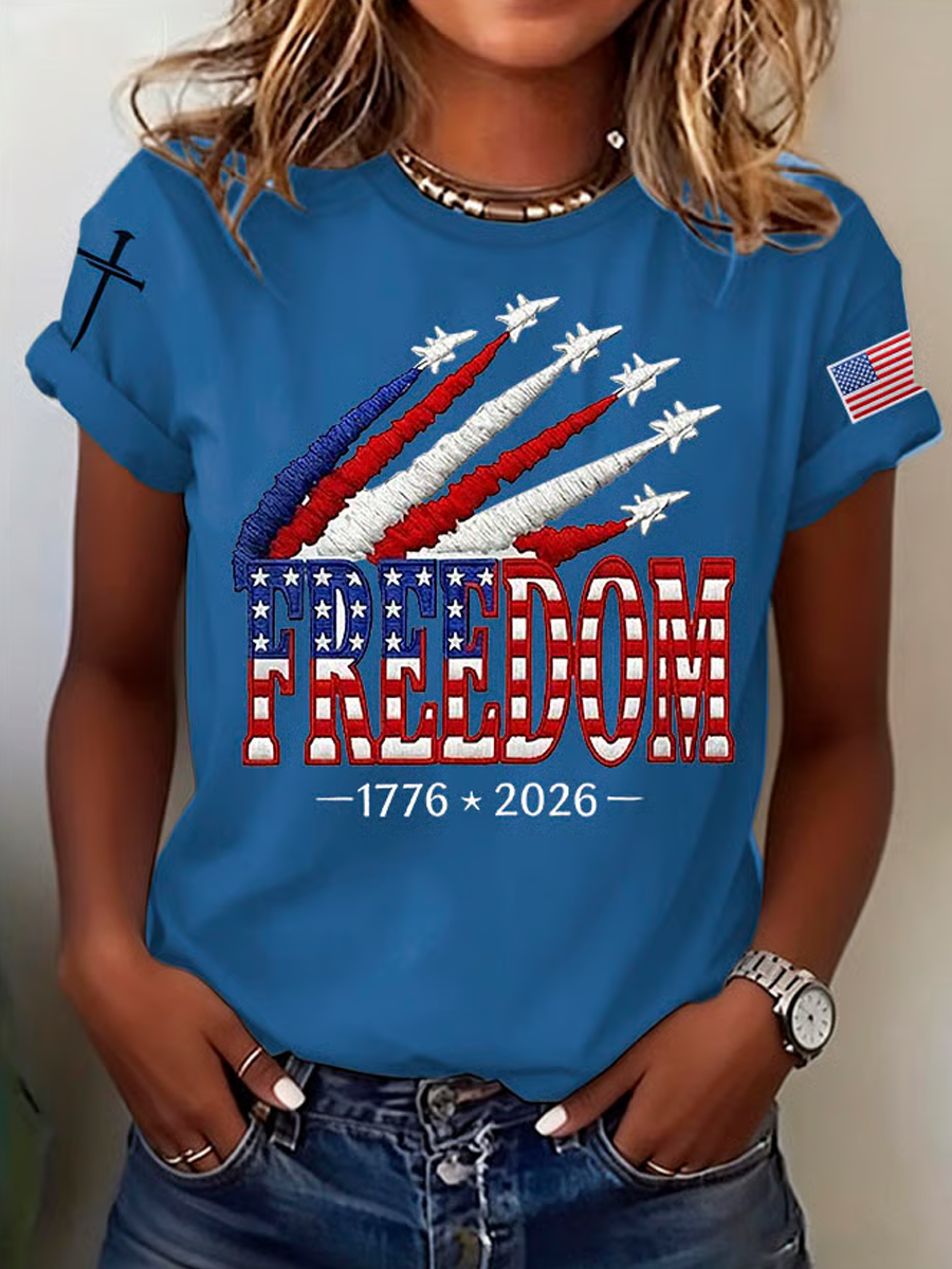 Women's America Flag Eagle We The People Printed T-shirt
