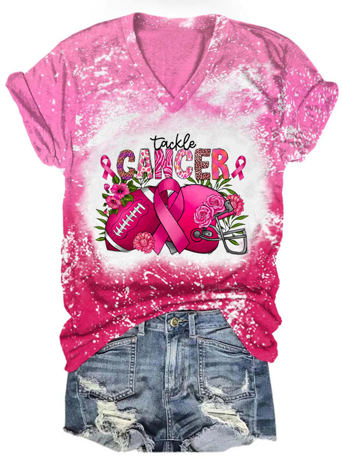 Women's Tackle Cancer Breast Cancer Print Tee