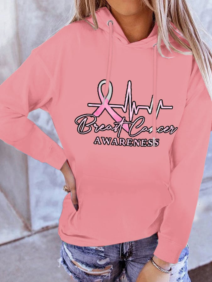 Women'S Breast Cancer Awareness Casual Printed Hooded Sweatshirt