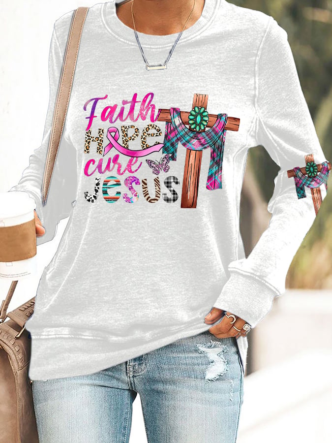 Breast Cancer Women's Casual Printed Long Sleeve Sweatshirt