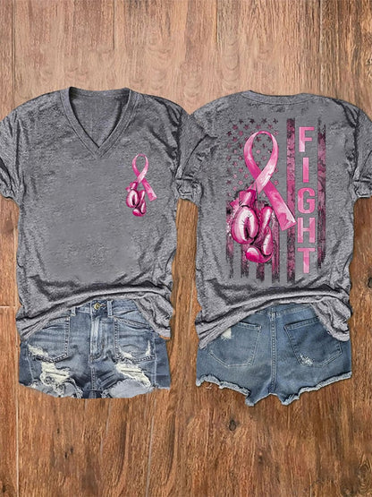 Women's Ffight Breast Cancer America Flag Tee