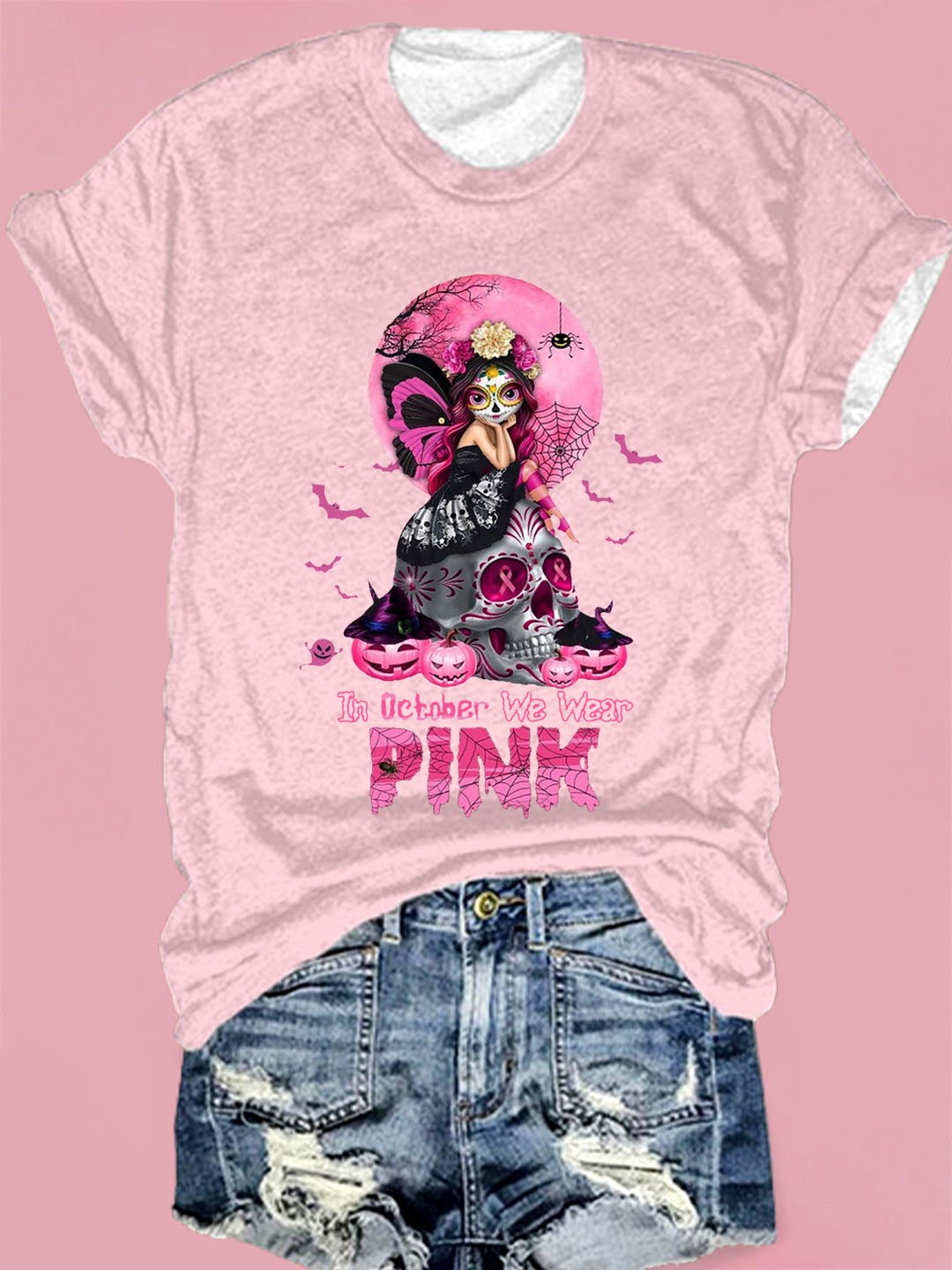 Women's In October We Wear Pink Breast Cancer Awareness Printed T-Shirt