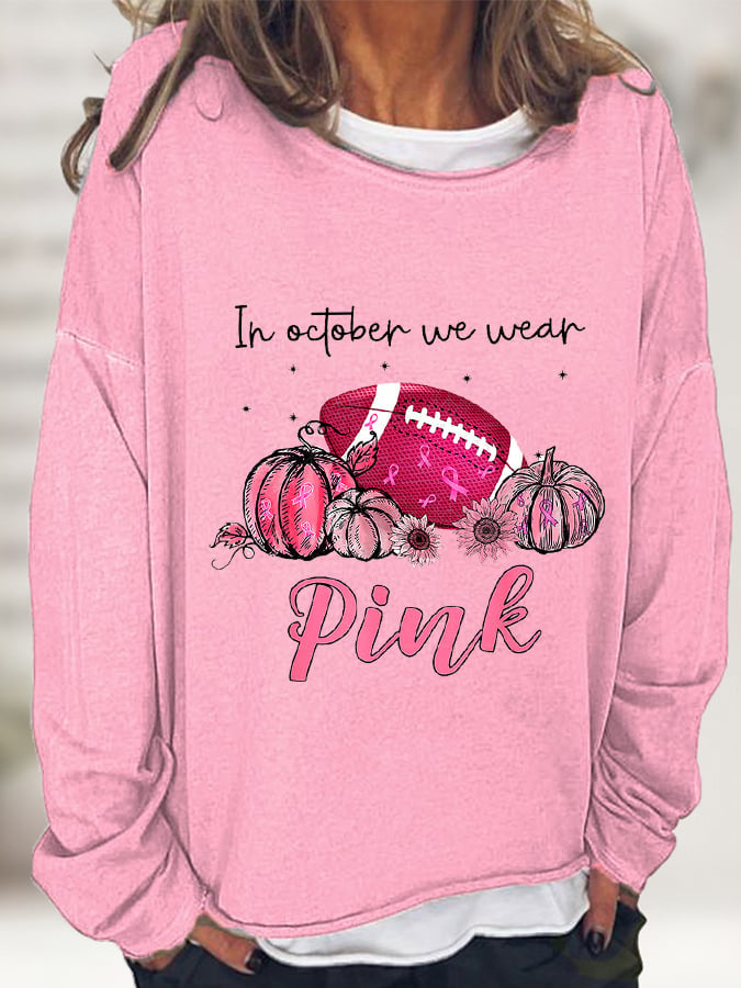 Women's Tackle Breast Cancer Pink Football Casual Long-Sleeve T-Shirt