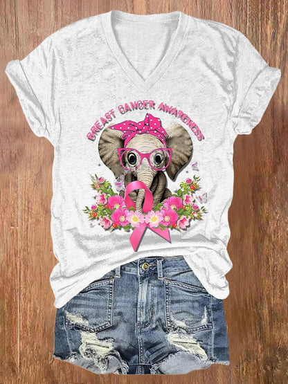 Women's Casual Breast Cancer Awareness Printed Short Sleeve T-Shirt