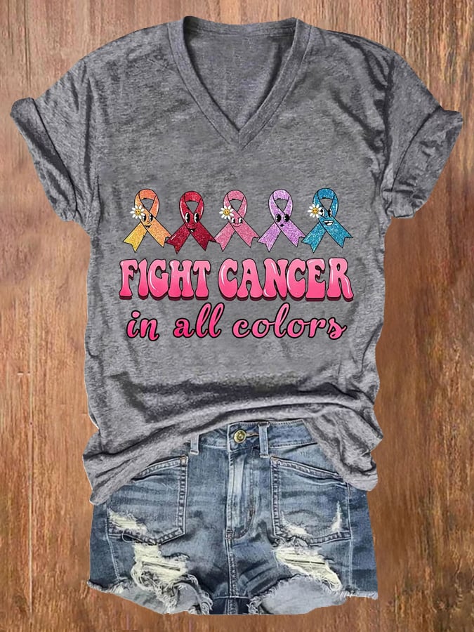 Fight Cancer In All Colors Print T-Shirt