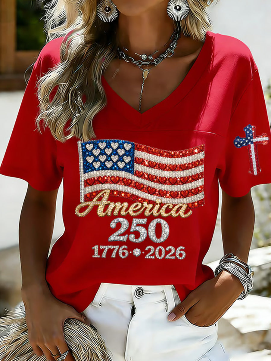 Women's Casual 250th Anniversary Independence Day Printed T-shirt