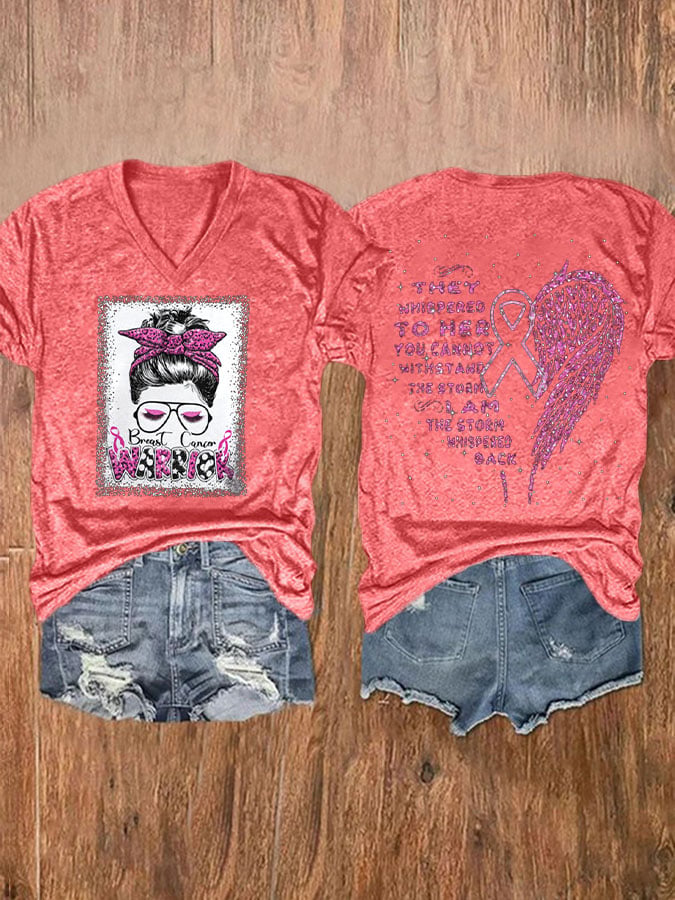 Women'S Breast cancer warrior Awareness V Neck T-Shirt