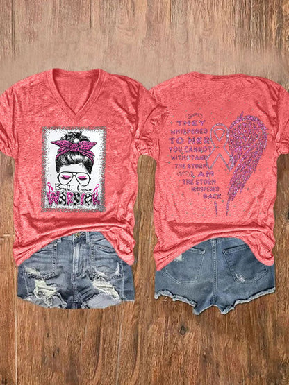 Women'S Breast cancer warrior Awareness V Neck T-Shirt