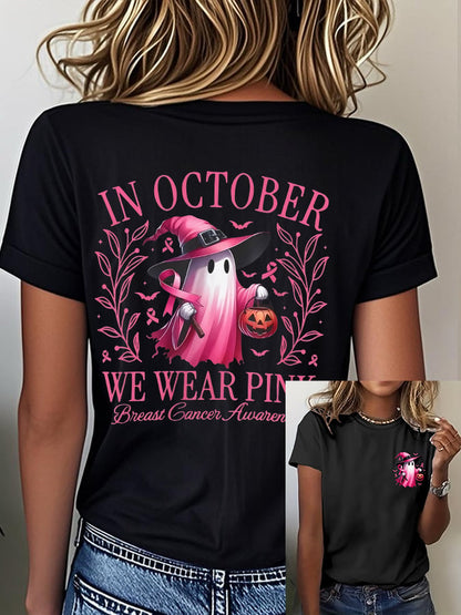 Women's In October We Wear Pink Breast Cancer Awareness Print T-Shirt
