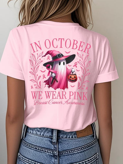 Women's In October We Wear Pink Breast Cancer Awareness Print T-Shirt