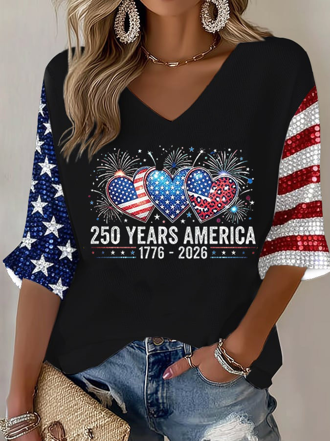 Women'S Retro Independence Day Art Printed Casual T-Shirt