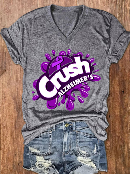 Women's Crush Alzheimer's Printed V-Neck T-Shirt