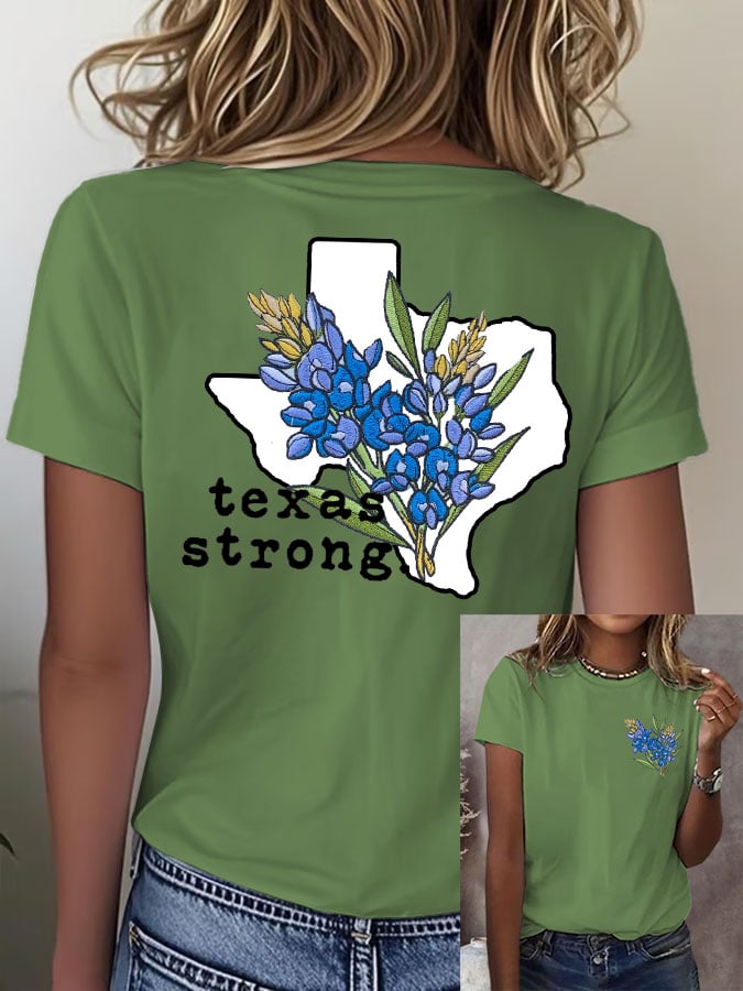 🙏💔Join us in praying for Texas.🙏Women's Retro Texas Strong Bluebonnet Print T-Shirt