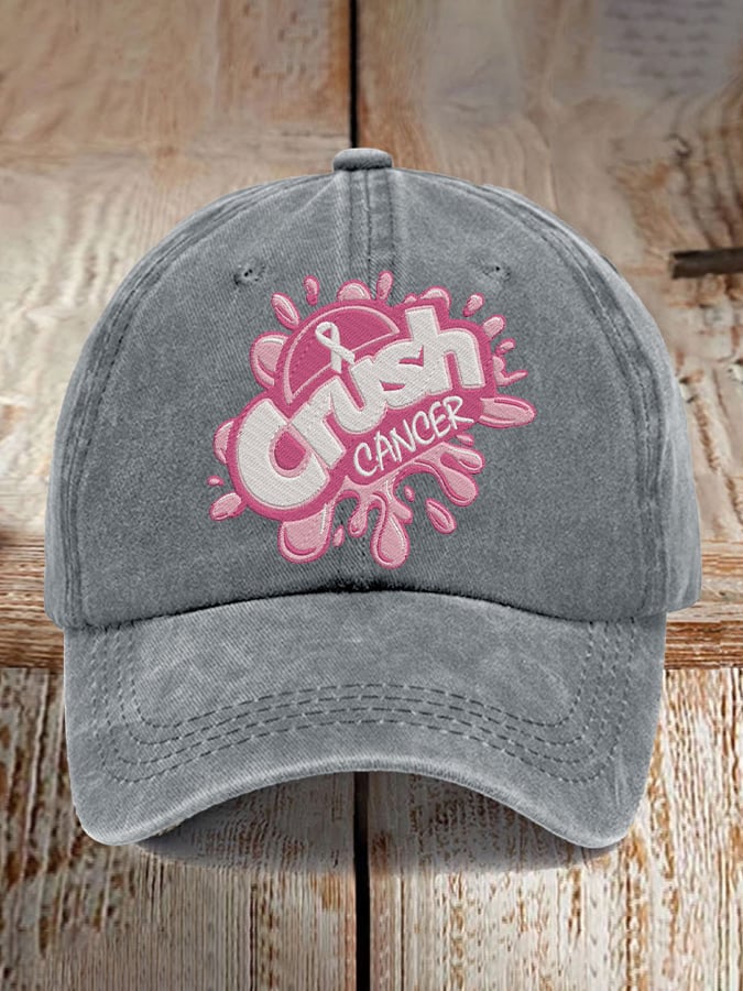Retro Breast Cancer Awareness Crush Cancer Print Baseball Cap