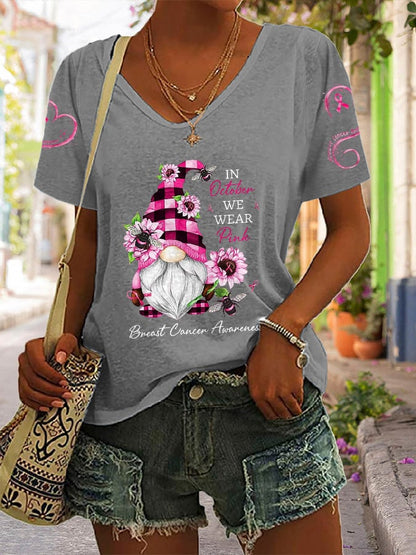 Women's In October We Wear Pink Breast Cancer Awarenes Print Short Sleeve T-Shirt
