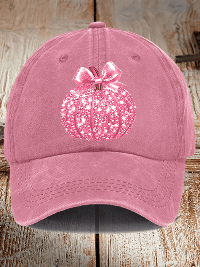 Pink Breast Cancer Sequin Pumpkin Print Hat