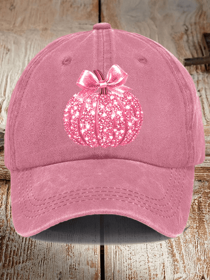 Pink Breast Cancer Sequin Pumpkin Print Hat