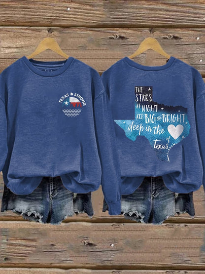 🙏💔Join us in praying for Texas.🙏Retro Texas Strong The Stars At Night Are Big And Bright Deep In The Heart Of Texas Print Sweatshirt