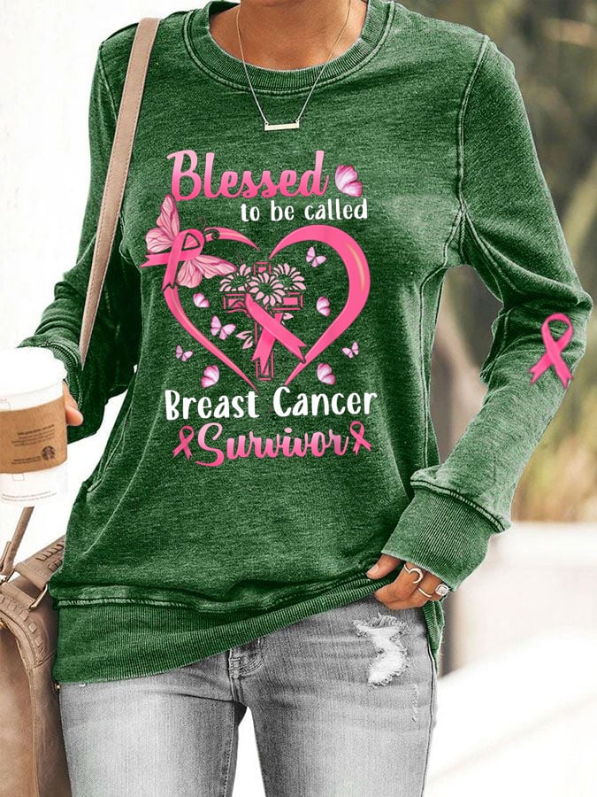 Blessed To Be Called Breast Cancer Survivor Print Sweatshirt