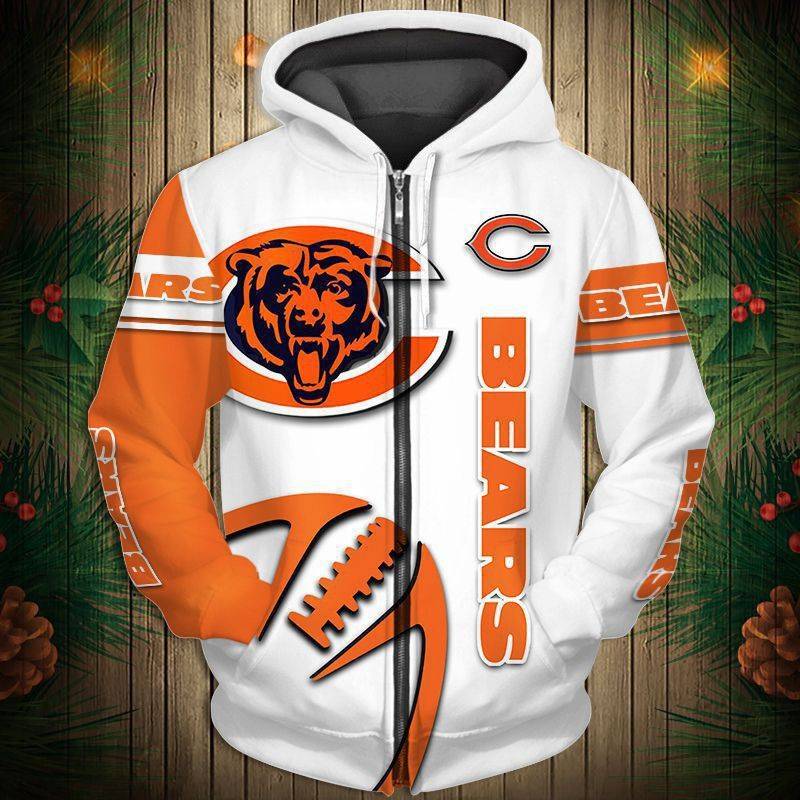 Chicago Bears  Men's Casual Zipper Hooded Sweatshirts