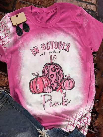 In October We Wear Pink Print T-Shirt