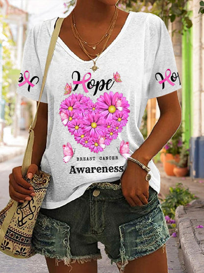 Women's Breast Cancer Awareness Print Short Sleeve T-Shirt