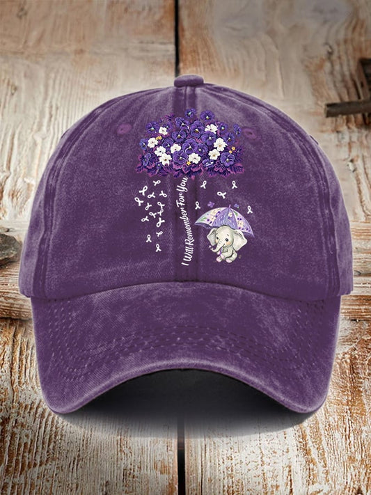 Unisex Distressed Washed Cotton Alzheimer's Disease Awareness Floral  Print Hat