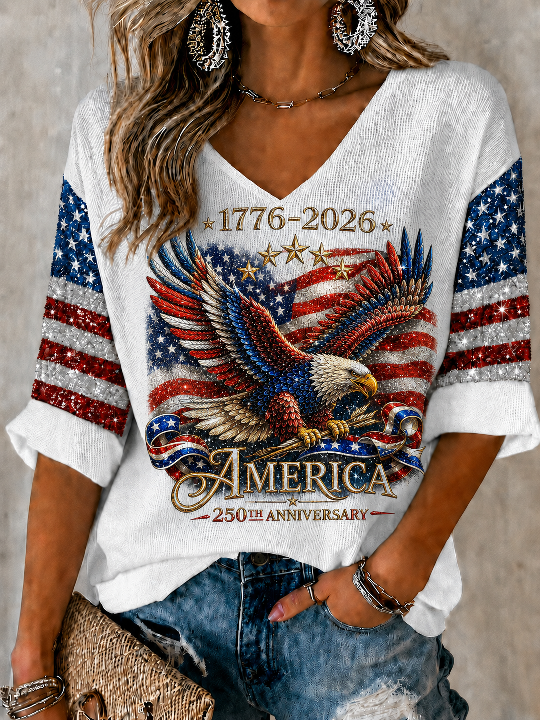 Women'S Retro Independence Day Art Printed Casual T-Shirt