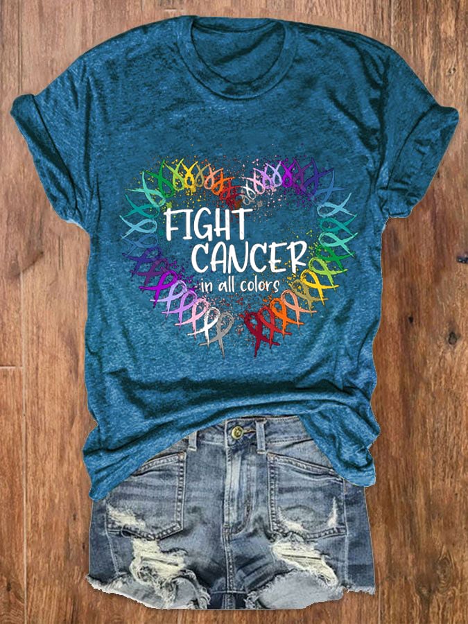 Women's Fight Cancer In All Colors Cancer Awareness  Colorful Ribbon O-Neck Tee