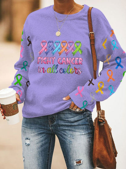 Women's Fight Cancer In All Colors Print Casual Sweatshirt
