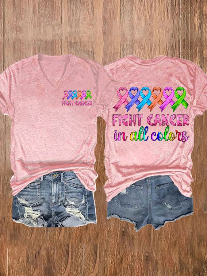 Women's Breast cancer Fight Cancer In all Colors Printed Casual T-shirt