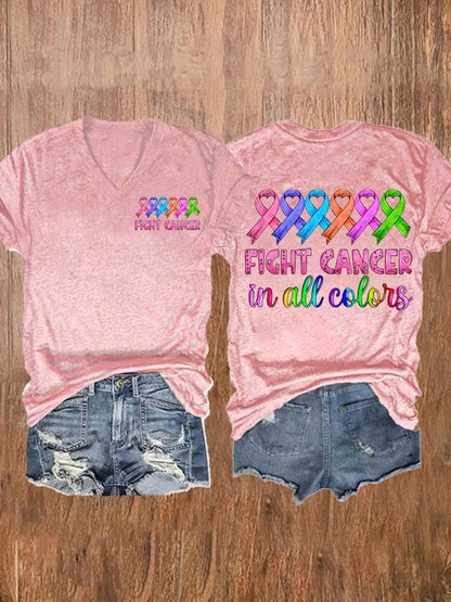 Women's Breast cancer Fight Cancer In all Colors Printed Casual T-shirt