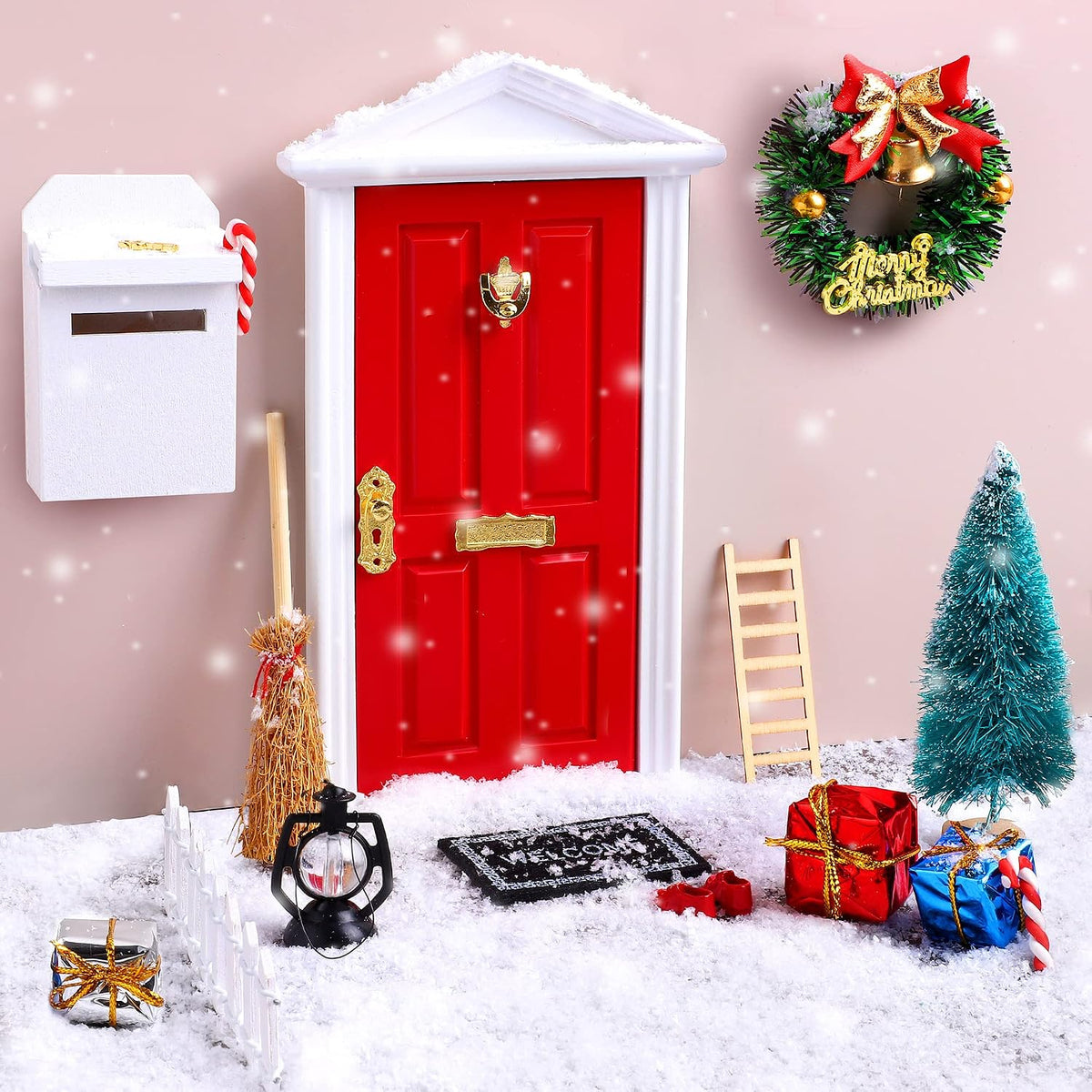 Miniature Christmas Elf Door Decoration Set - Magical Holiday Fairy Door Kit