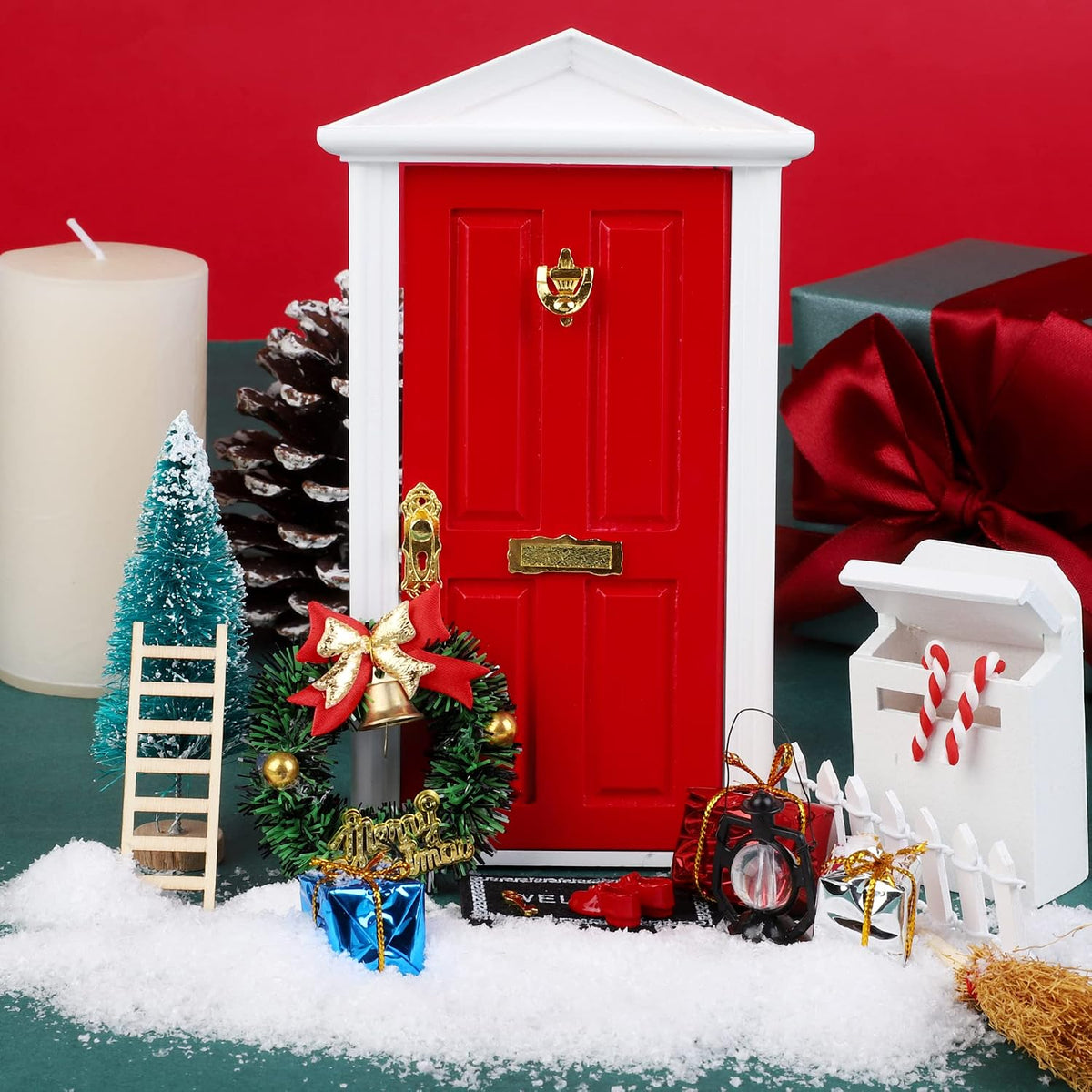 Miniature Christmas Elf Door Decoration Set - Magical Holiday Fairy Door Kit