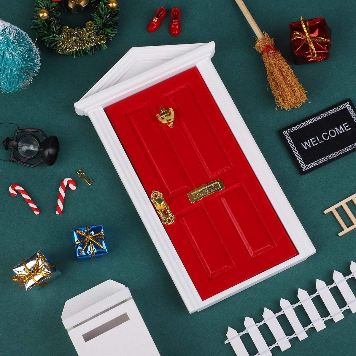 Miniature Christmas Elf Door Decoration Set - Magical Holiday Fairy Door Kit