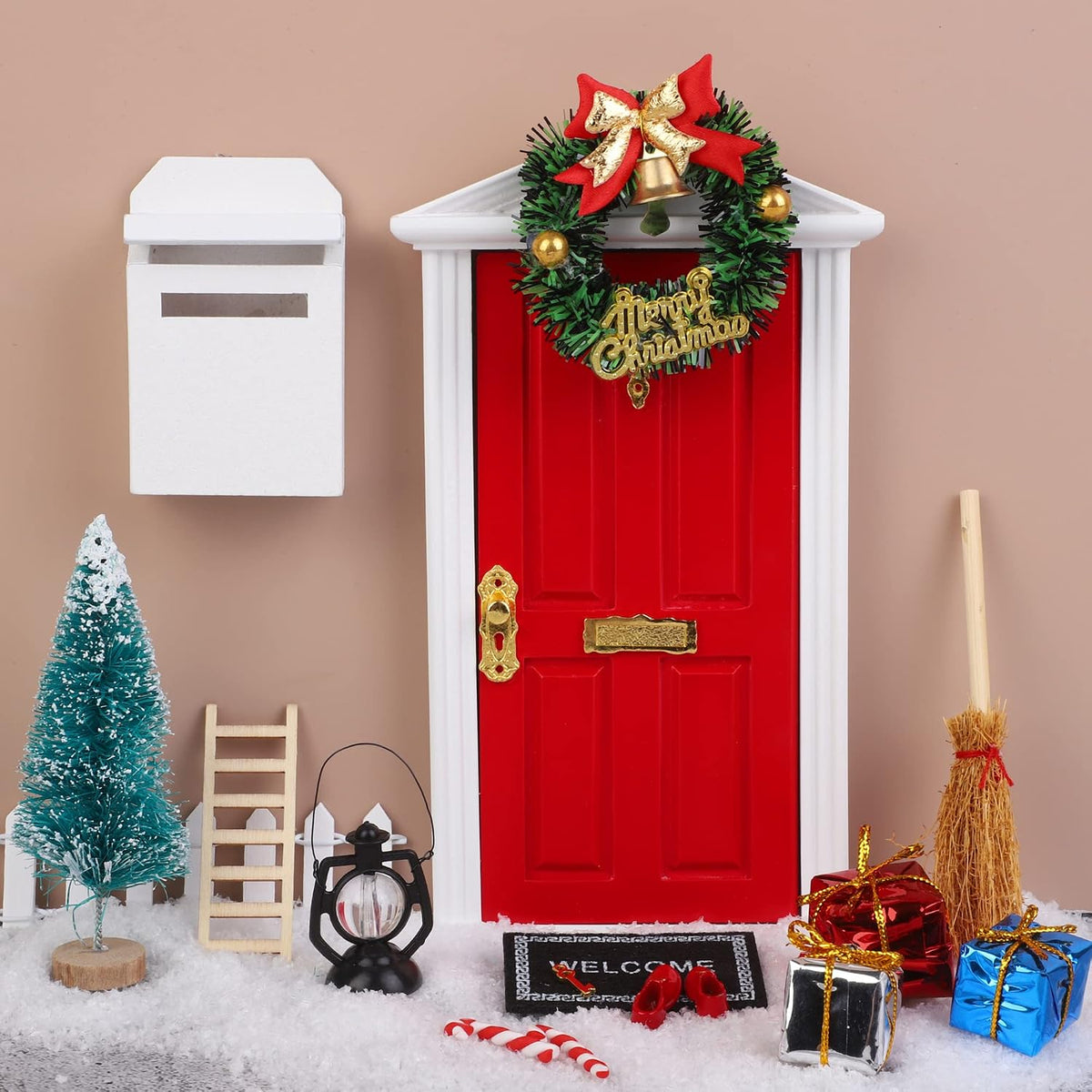 Miniature Christmas Elf Door Decoration Set - Magical Holiday Fairy Door Kit