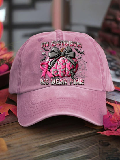 Women's casual October we wear pink pumpkin washed cotton hat