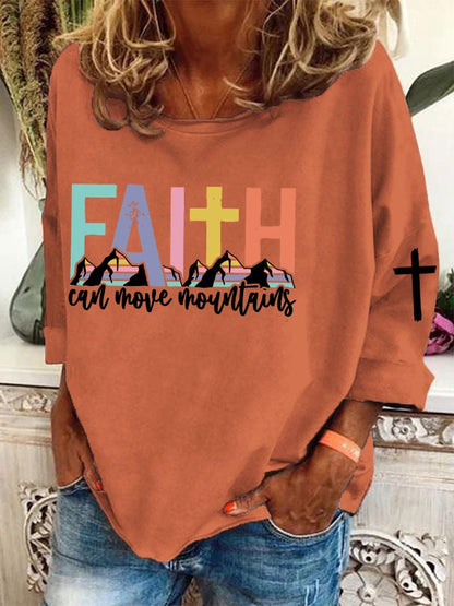 Women's Faith Can Move Mountains  Cross  Print T-Shirt