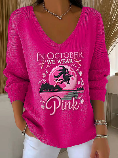 Women's Casual We Wear Pink Witch Pit Stripe Long Sleeve Top In October