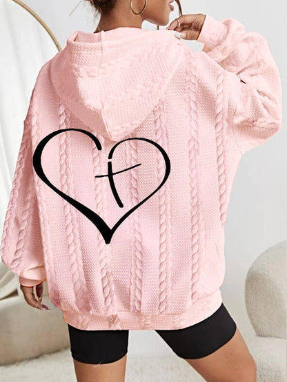 Women's Blessed Love Cross Printed Casual Cable Hoodie