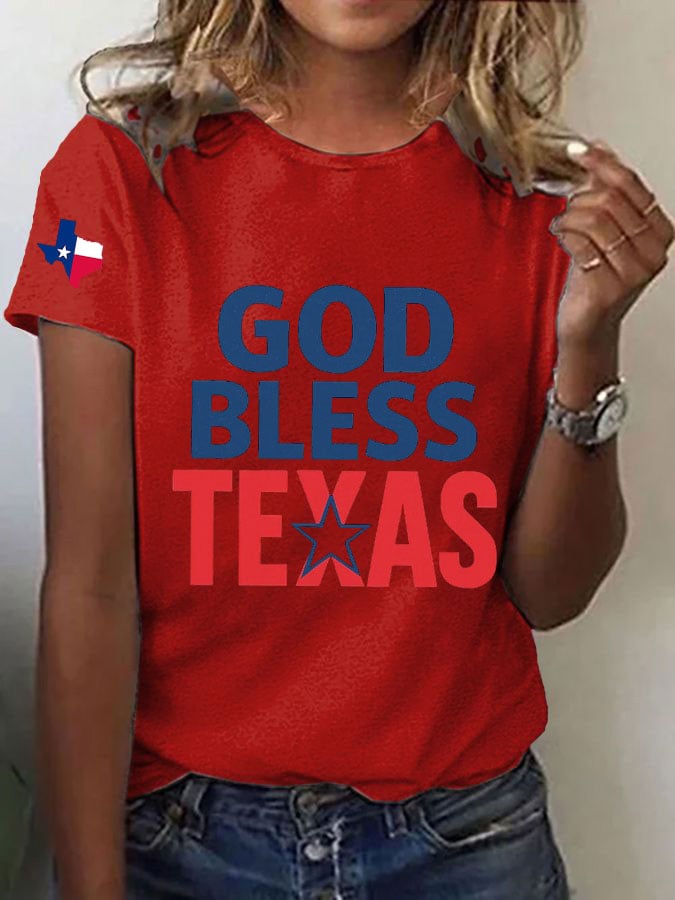 Women's Texas Flood God Bless Texas Print Casual T-Shirt