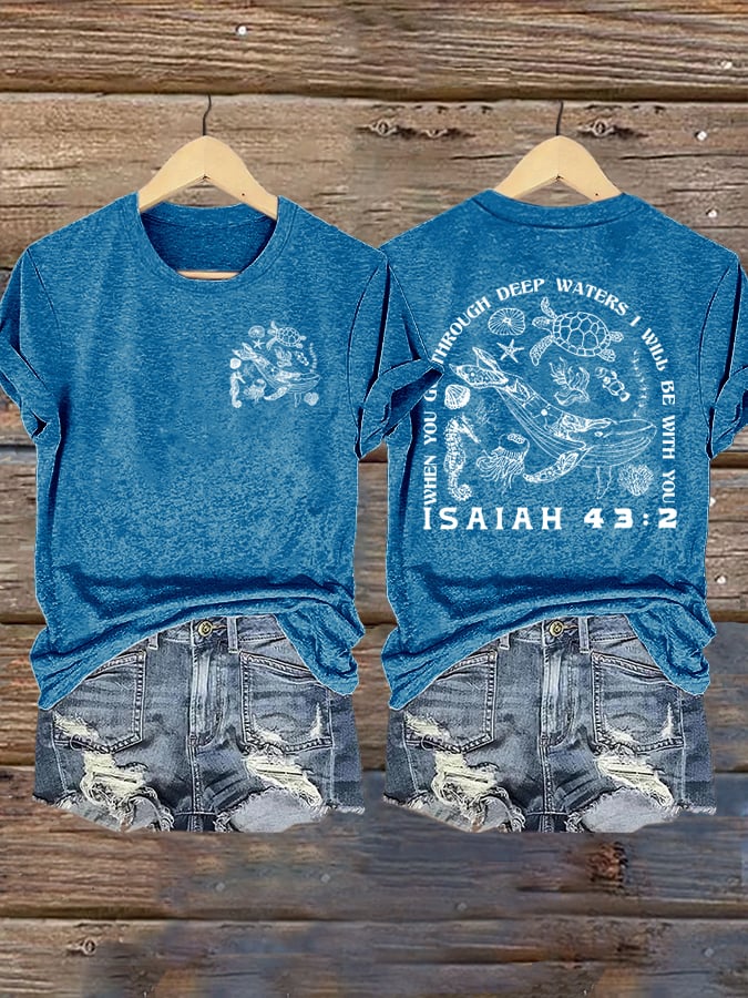 🙏💔Join us in praying for Texas.🙏Women's When You Go Through Deep Waters, I Will Be With You. Isaiah 43:2  Faith Printed T-Shirts