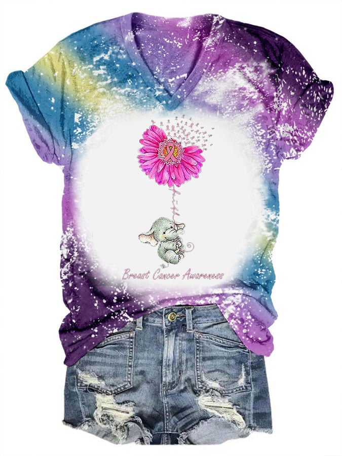 Women's Sunflower Pink Ribbon Breast Cancer Awareness Prints Print T-Shirt