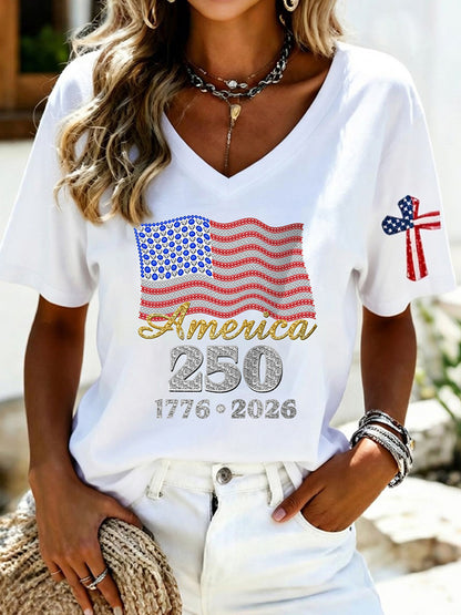 Women's Casual 250th Anniversary Independence Day Printed T-shirt