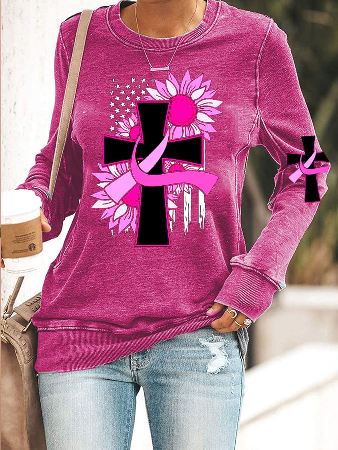 Faith Breast Cancer Awareness Print Sweatshirt