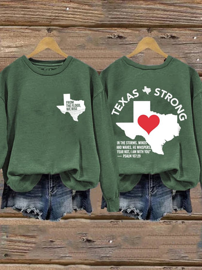 🙏💔Join us in praying for Texas.🙏Retro Texas Strong From The Flood, We Rise Texas Strong In The Storms, Winds And Waves, He Whispers,“Fear Not, I Am With You” Print Sweatshirt