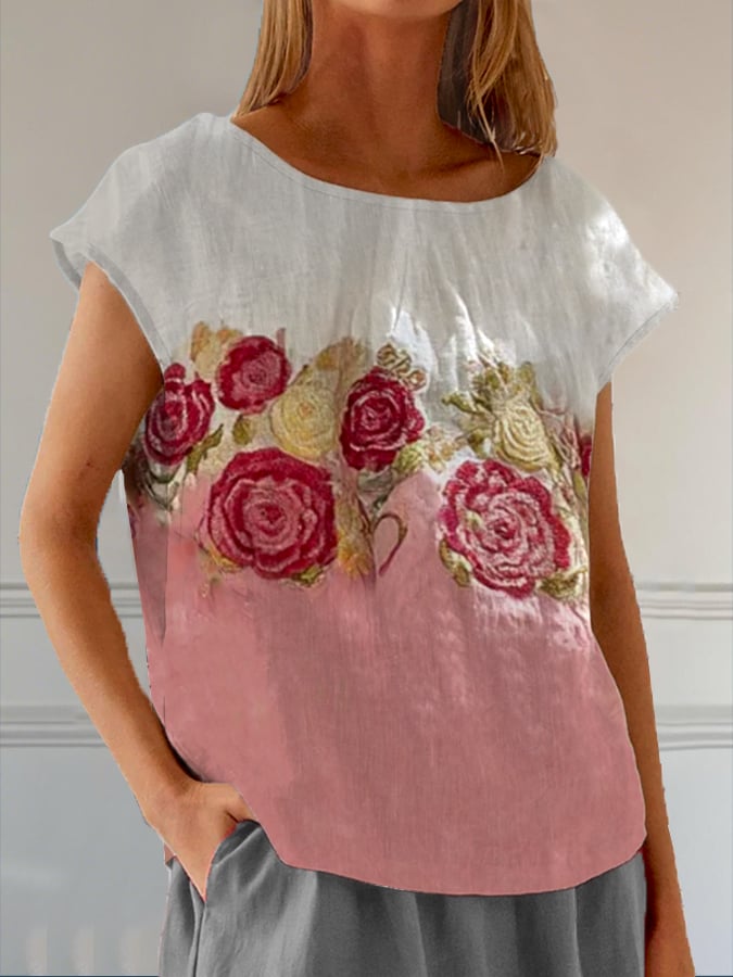 Women's Vintage Floral Art Print Casual V-Neck Vest