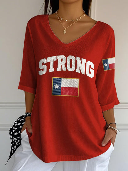 🙏💔Join us in praying for Texas.🙏V-Neck Retro Texas Strong Print T-Shirt